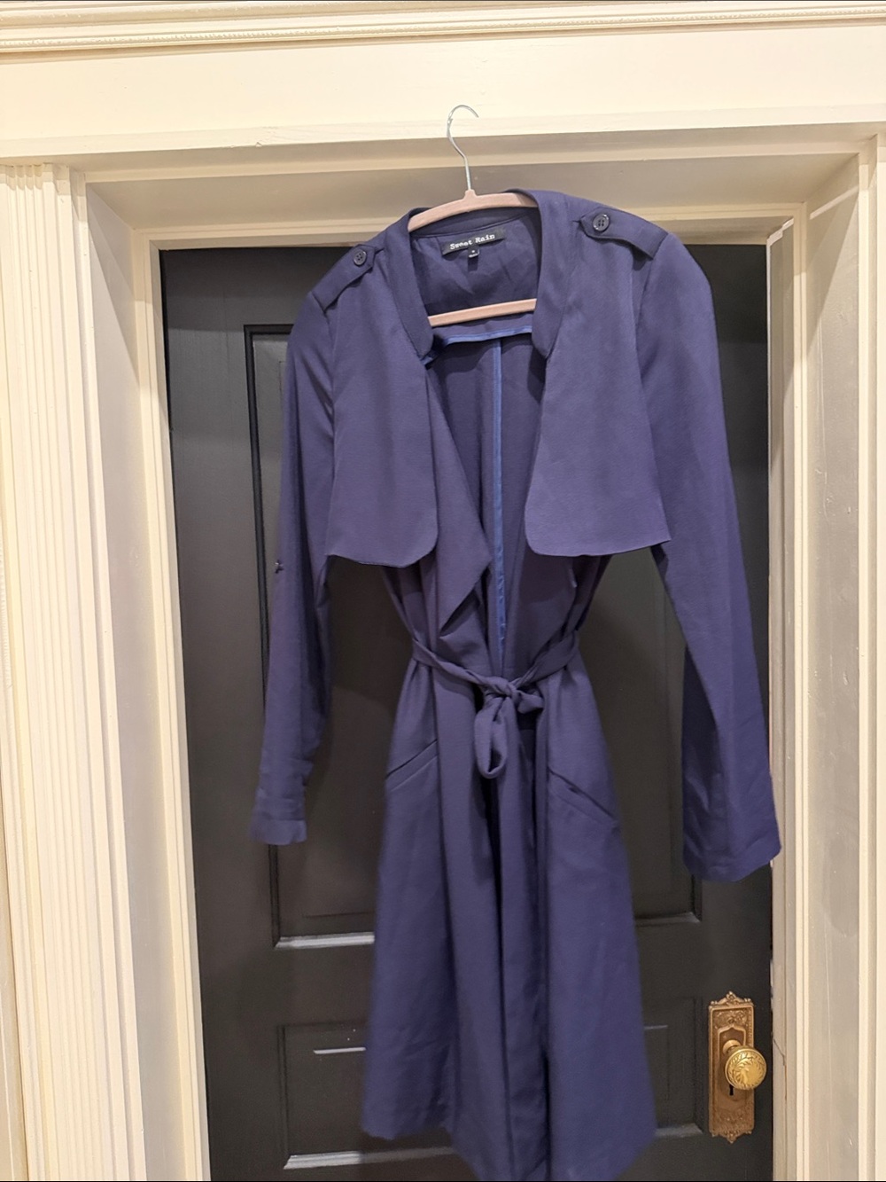 Sweet Rain Navy Trench Coat with Tie Waist